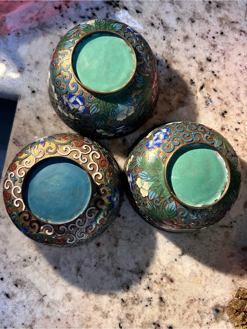 Set of 3 Amazing & Rare Floral Cloisonné Bowls, expect some imperfections - Picture 12 of 16